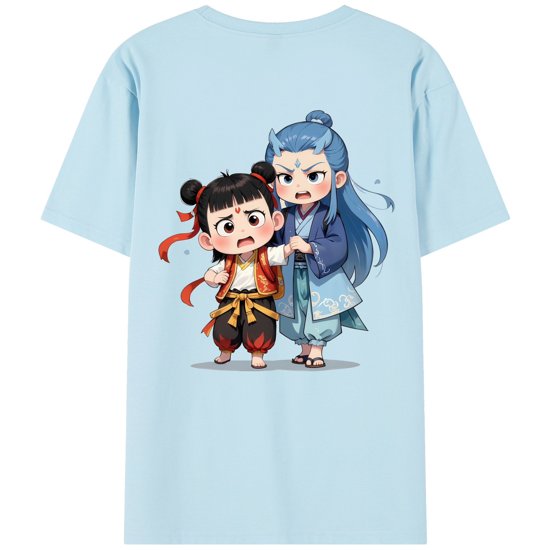 （画像用） Ne Zha 2 ナタ 魔童の大暴れ 綿100％半袖Tシャツ（背面プリント）